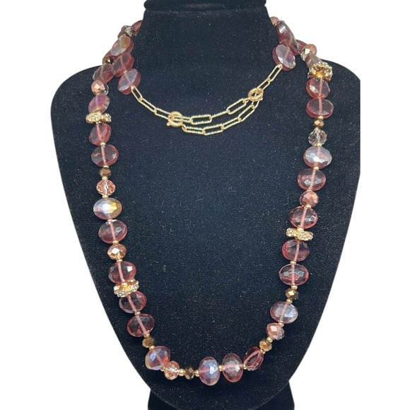 2028 Acrylic Glass Bead Strand Necklace - Purple - Picture 2 of 2